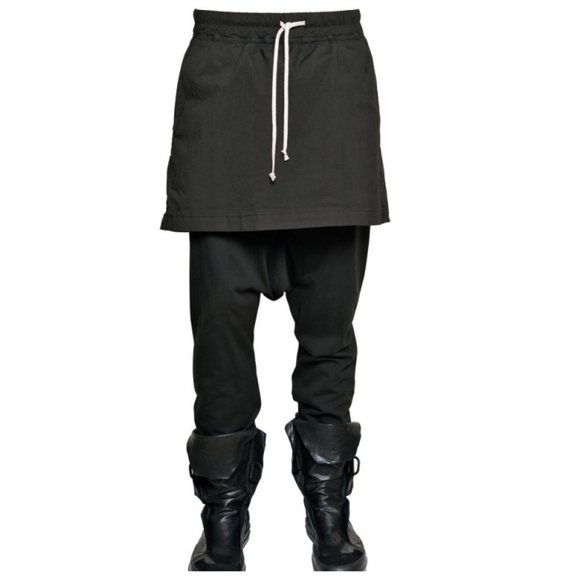 Rick Owens Mens Black Poplin Silk Skirt 